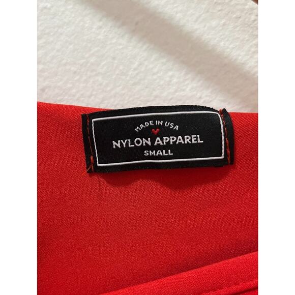 Nylon Apparel Women’s Red Ruffle Off Shoulder Top – Size Small, Made in USA - Picture 3 of 3